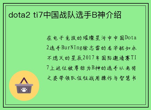 dota2 ti7中国战队选手B神介绍